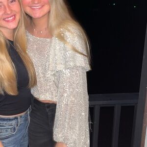 Black Sleeveless Top and Silver Sequin Blouse